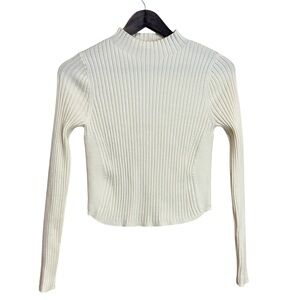 Sadie & Sage Ivory Fitted Cropped Mock Neck Sweater - Size S